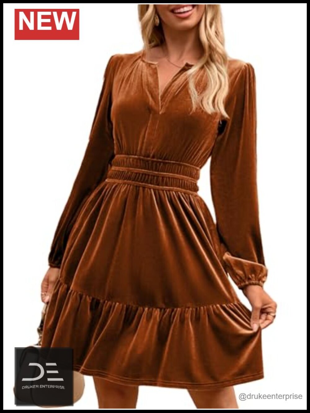Velvet Long Sleeve V-Neck Mini Dress with Pockets Cocktail Party